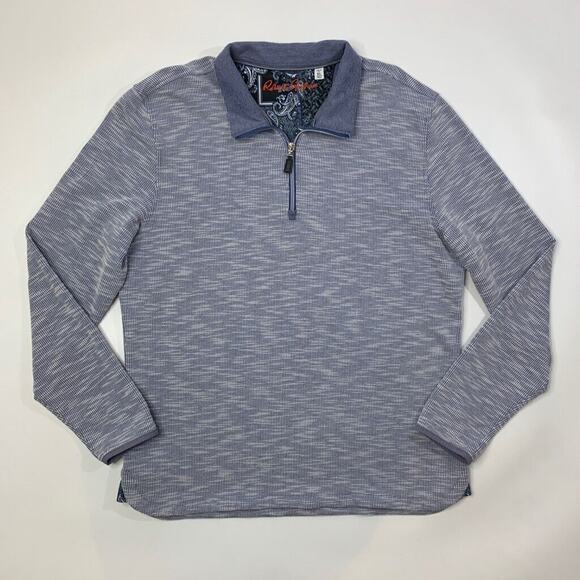 Robert Graham Sweatshirt Mens XL BlueJay White Classic Fit 1/4 Zip Rayon Blend - Picture 2 of 12